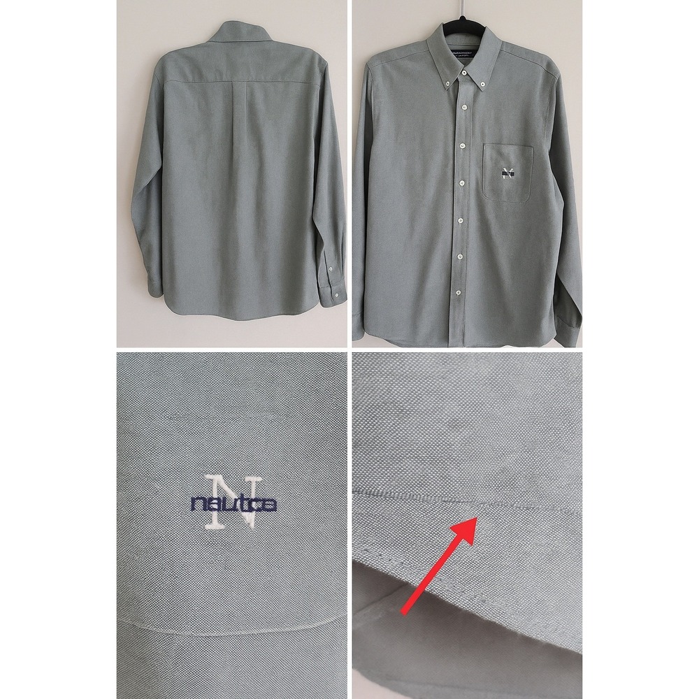 Nautica Men Shirt L Button Down‎ Blue 100% Cotton Pocket Logo Career Office READ